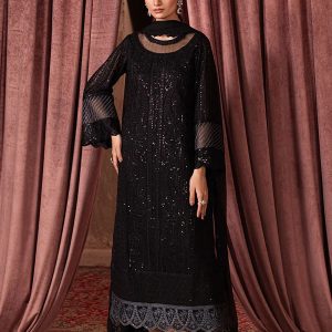 Semi Pure Chiffon Sequence Front Embroidered Suit