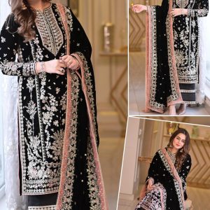 Aneela's Luxury Embroidered Chiffon Wedding Collection Black With Chiffon Duppata